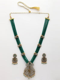 Luxury Moissanite Haaram Adorned With Emerald Beads and Premium Pearls