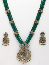 Luxury Moissanite Haaram Adorned With Emerald Beads and Premium Pearls