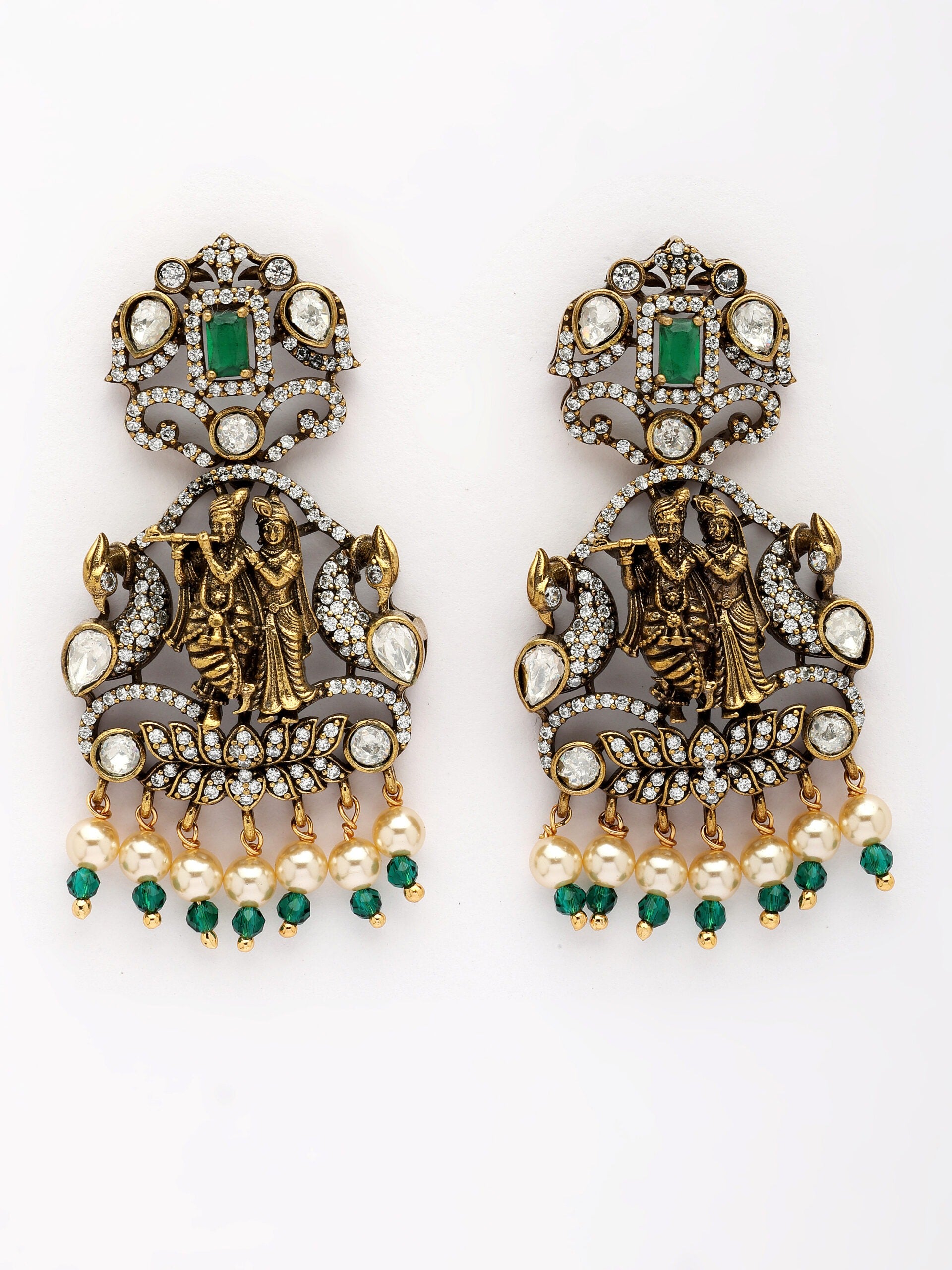 Luxury Moissanite Haaram Adorned With Emerald Beads and Premium Pearls
