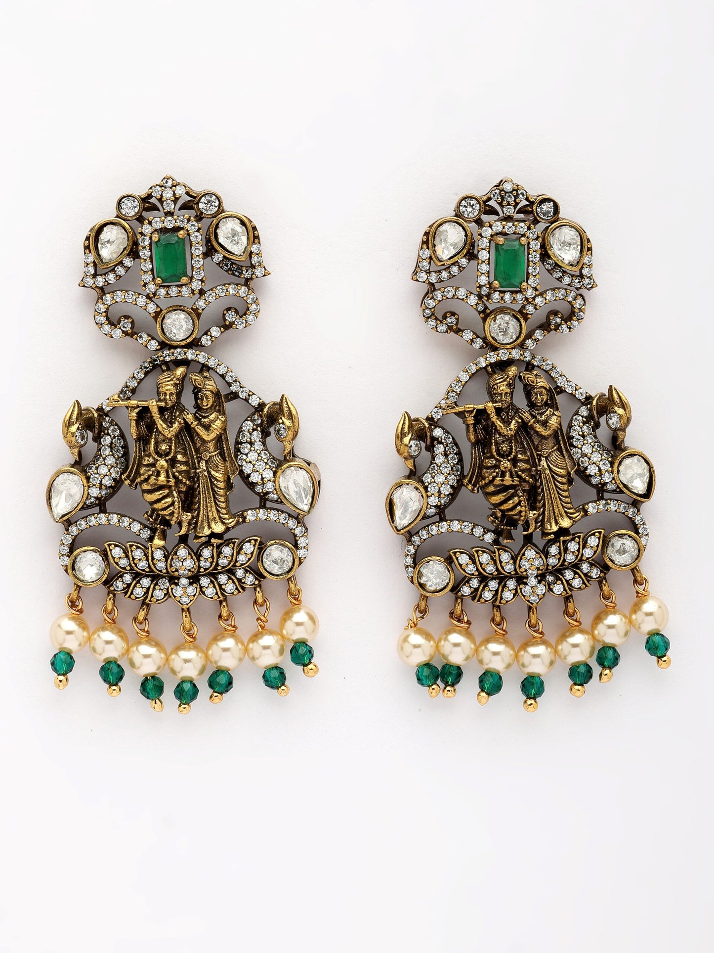 Luxury Moissanite Haaram Adorned With Emerald Beads and Premium Pearls