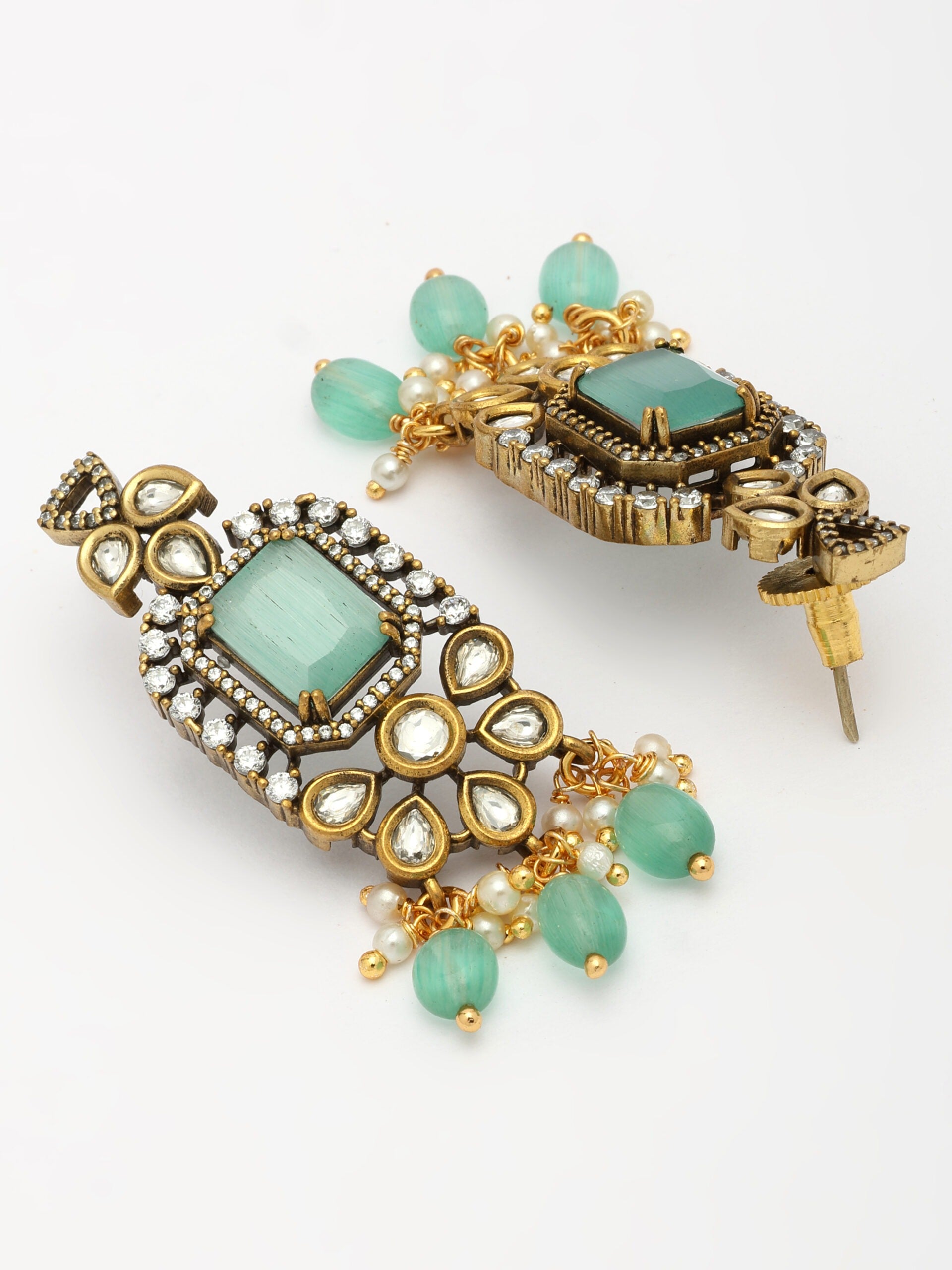 Luxurious Necklace Set With Moissanite, Emerald, Zircon & Emerald-Pearl Beads