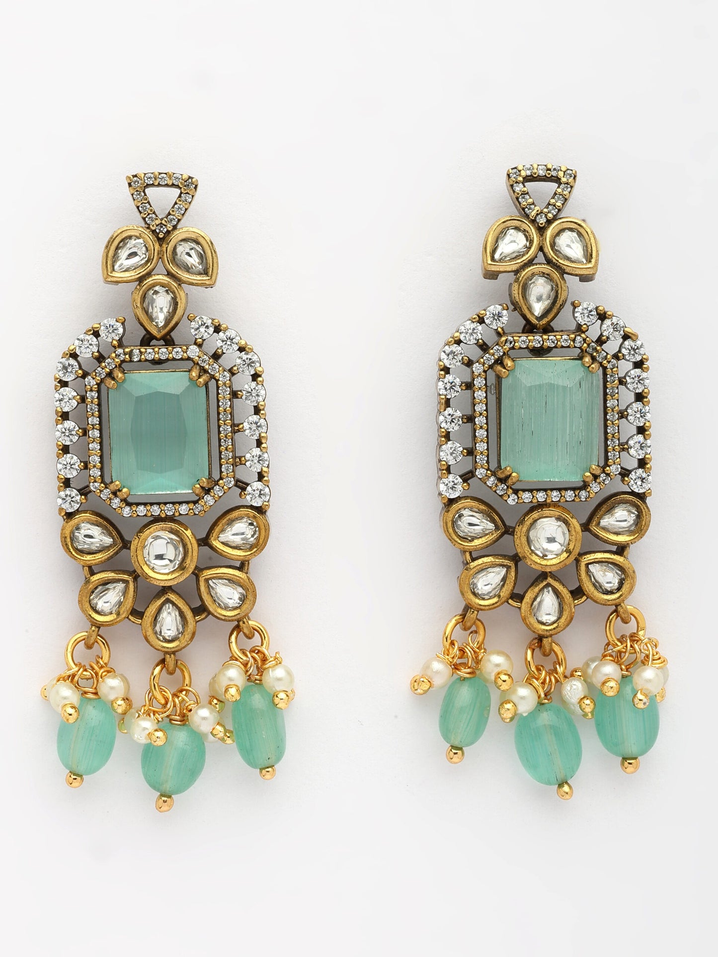 Luxurious Necklace Set With Moissanite, Emerald, Zircon & Emerald-Pearl Beads