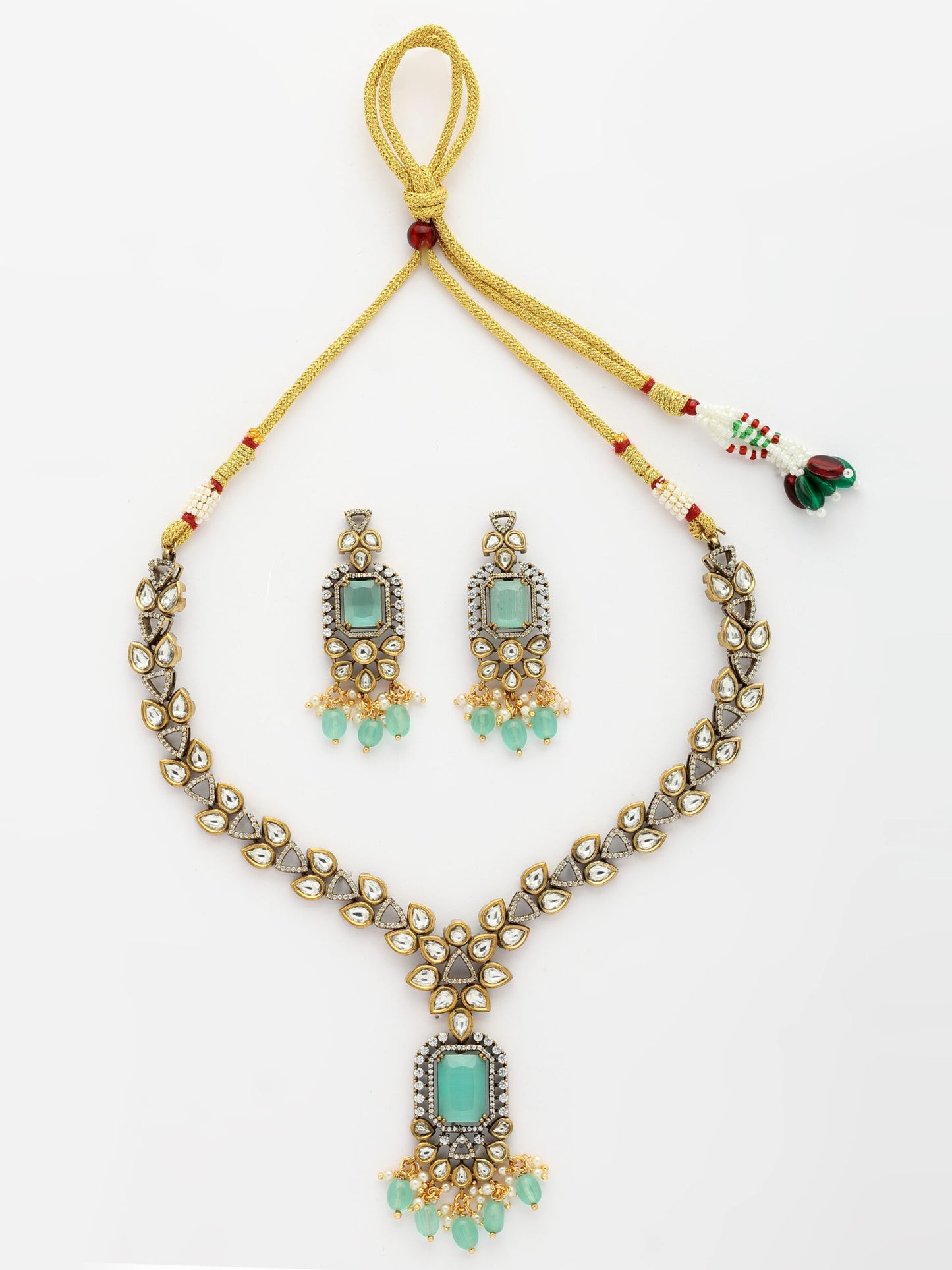 Luxurious Necklace Set With Moissanite, Emerald, Zircon & Emerald-Pearl Beads