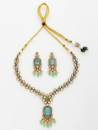 Luxurious Necklace Set With Moissanite, Emerald, Zircon & Emerald-Pearl Beads