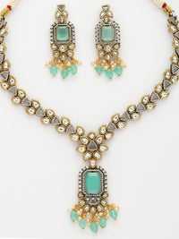 Luxurious Necklace Set With Moissanite, Emerald, Zircon & Emerald-Pearl Beads
