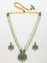 Opulent Layered Haaram with Moissanite, Emerald, Zircon & Pearl Accents