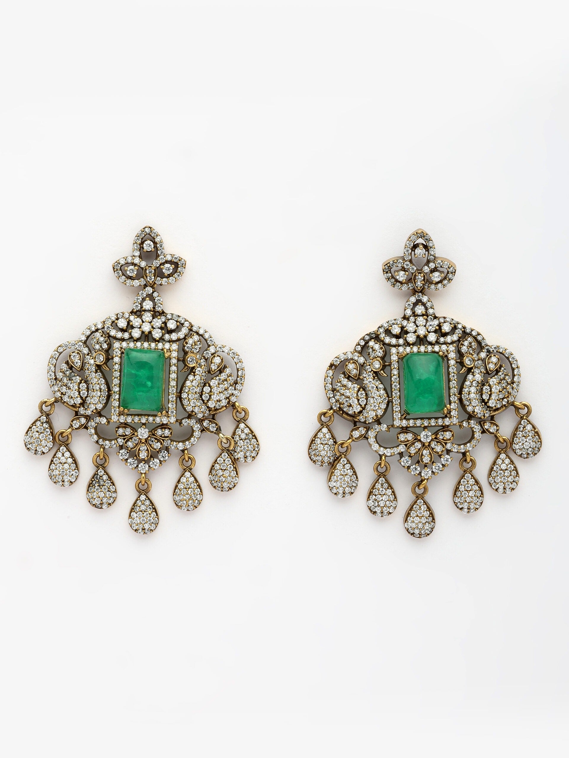 Opulent Layered Haaram with Moissanite, Emerald, Zircon & Pearl Accents
