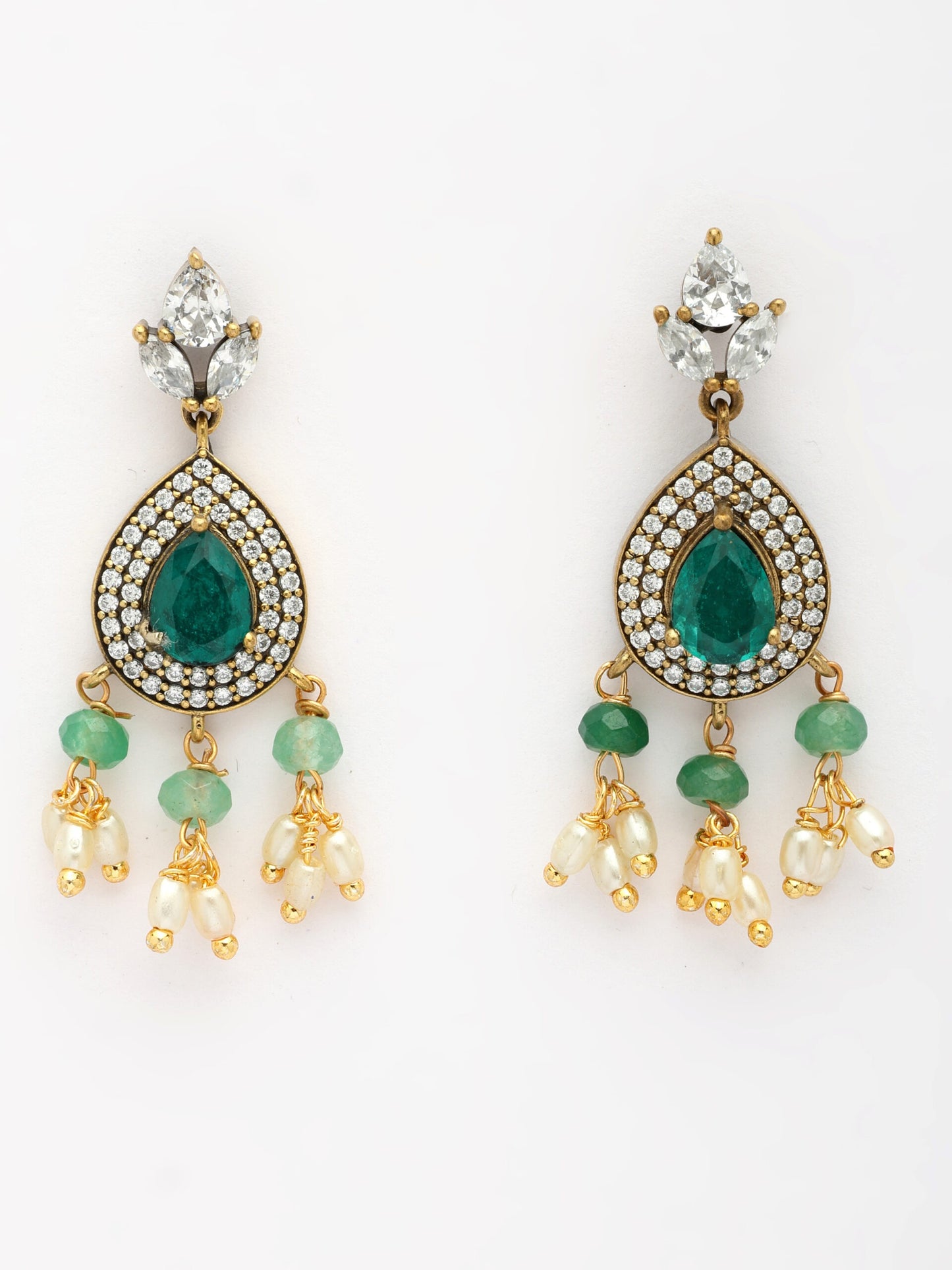 Luxury Moissanite and Emerald Necklace Set With Zircon Accents and Rice Beads