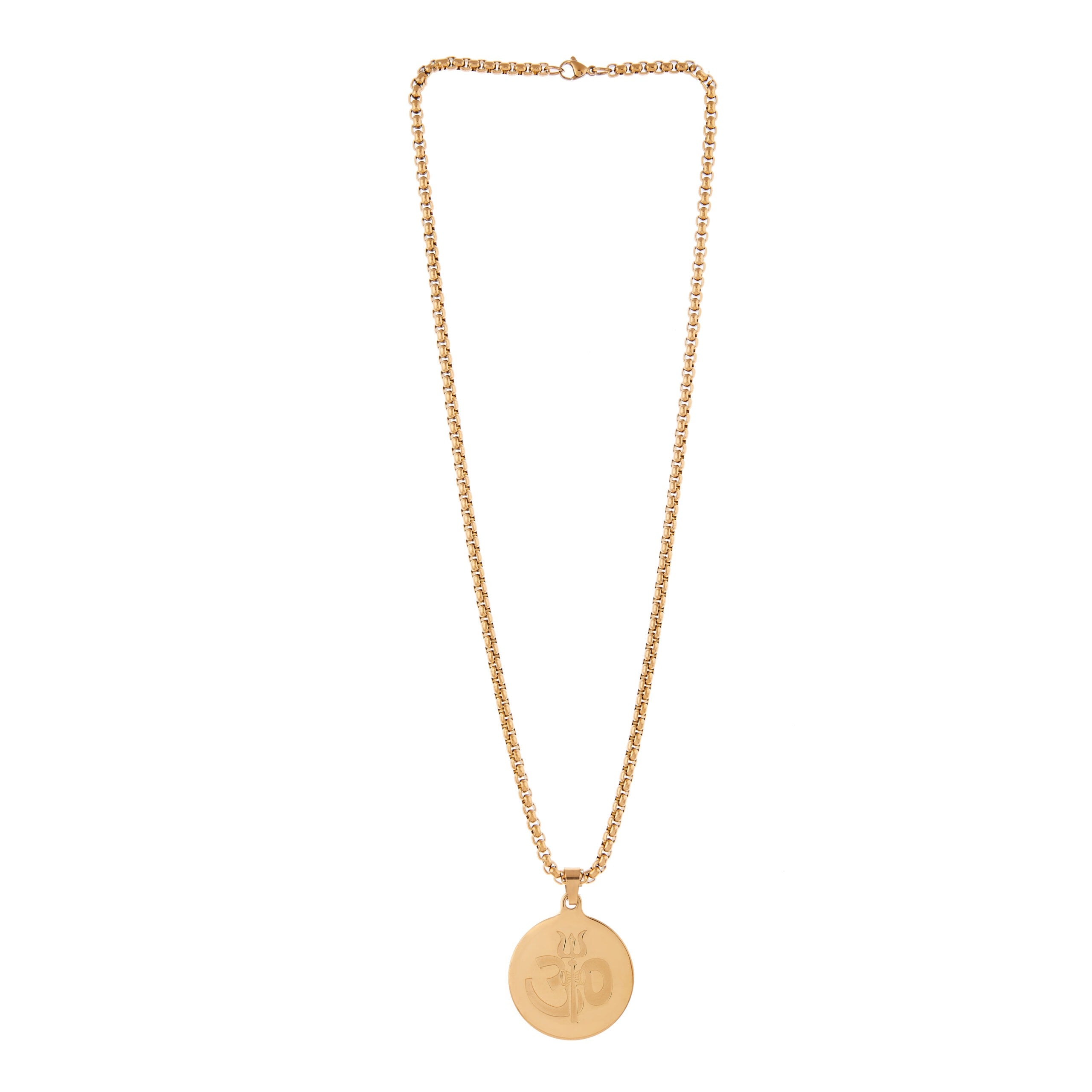 Men’s 24-Inch Gold Om Trishul Pendant Rope Chain Necklace