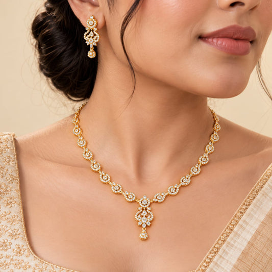 Shimmering Petals zircon Necklace Set
