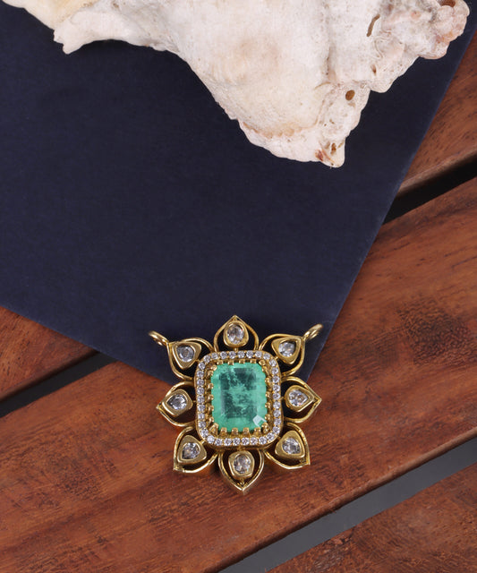 Radiant High-Gold Polish Pendant with Emerald & Zircon Stones