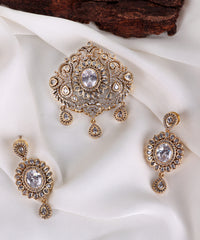 Gold-Polish Bird Pendant with Zircon Stones