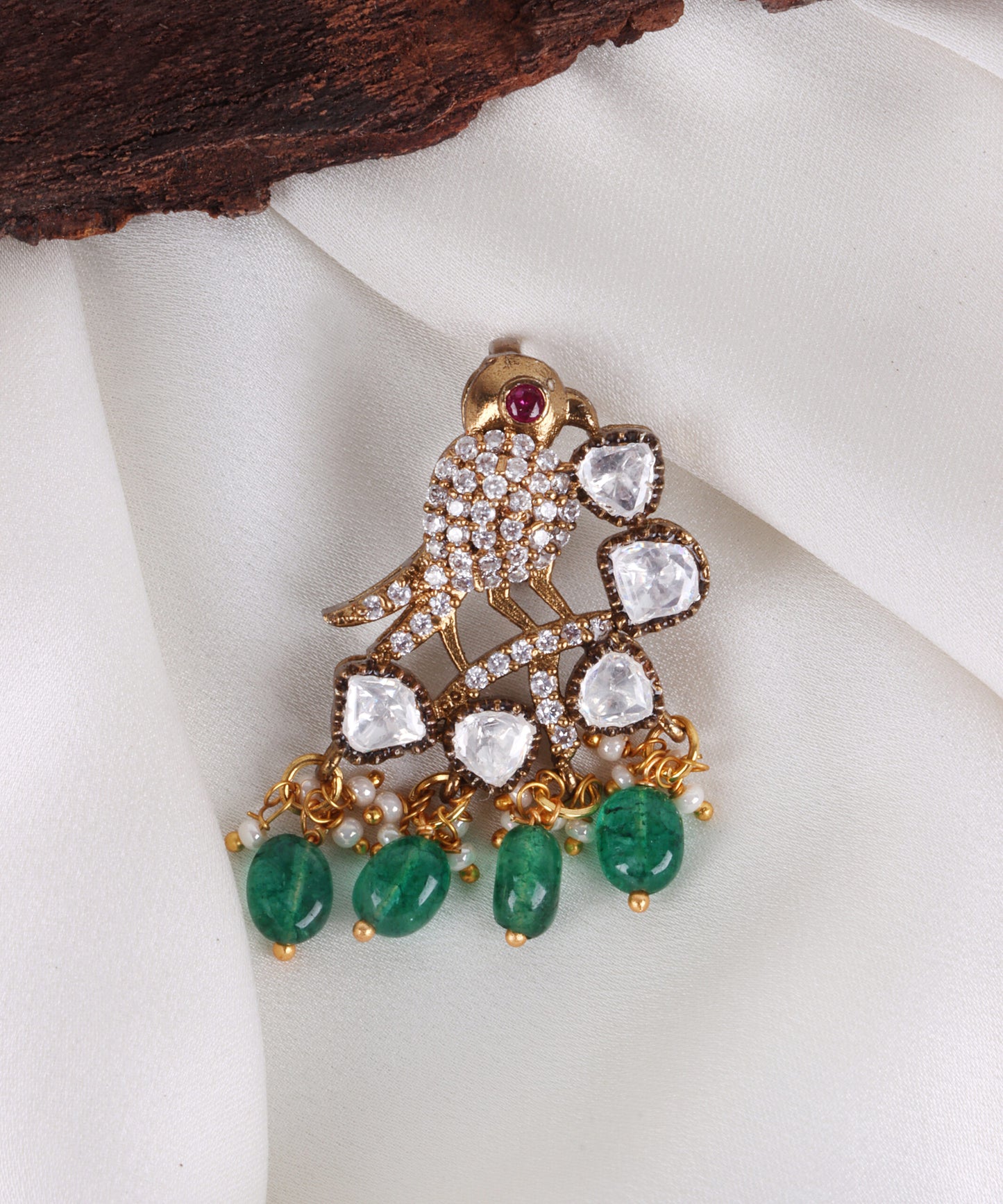 Premium Bird Pendant in Ruby, Zircon & Moissanite