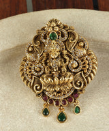 Gold-Polish Lakshmi Devi Trio-Stone Pendant