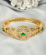 Luxurious Gold-Finish Kada with Emerald and Zircon Stones