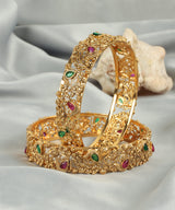 Premium Lab-Grown Ruby and Emerald Stone Bangles – High Gold Finish