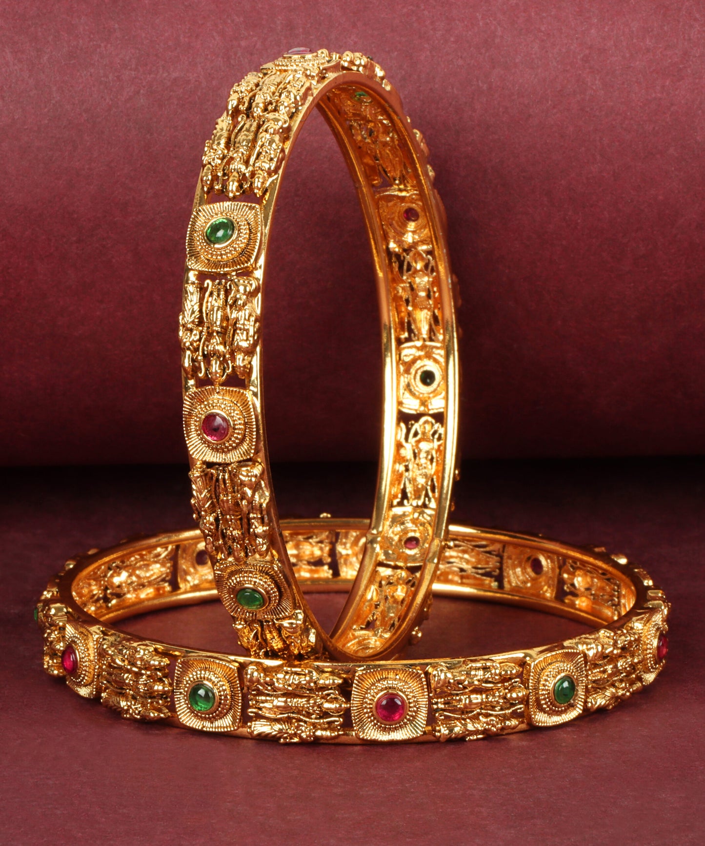 Sacred Ram Parivar Emerald & Ruby Bangles