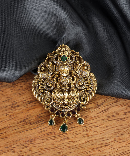 Goddess Laxmi Pendant with Ruby, Zircon & Emerald