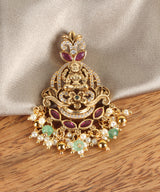 Elegant Goddess Lakshmi Pendant with Ruby, Emerald & Zircon