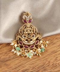 Elegant Goddess Lakshmi Pendant with Ruby, Emerald & Zircon
