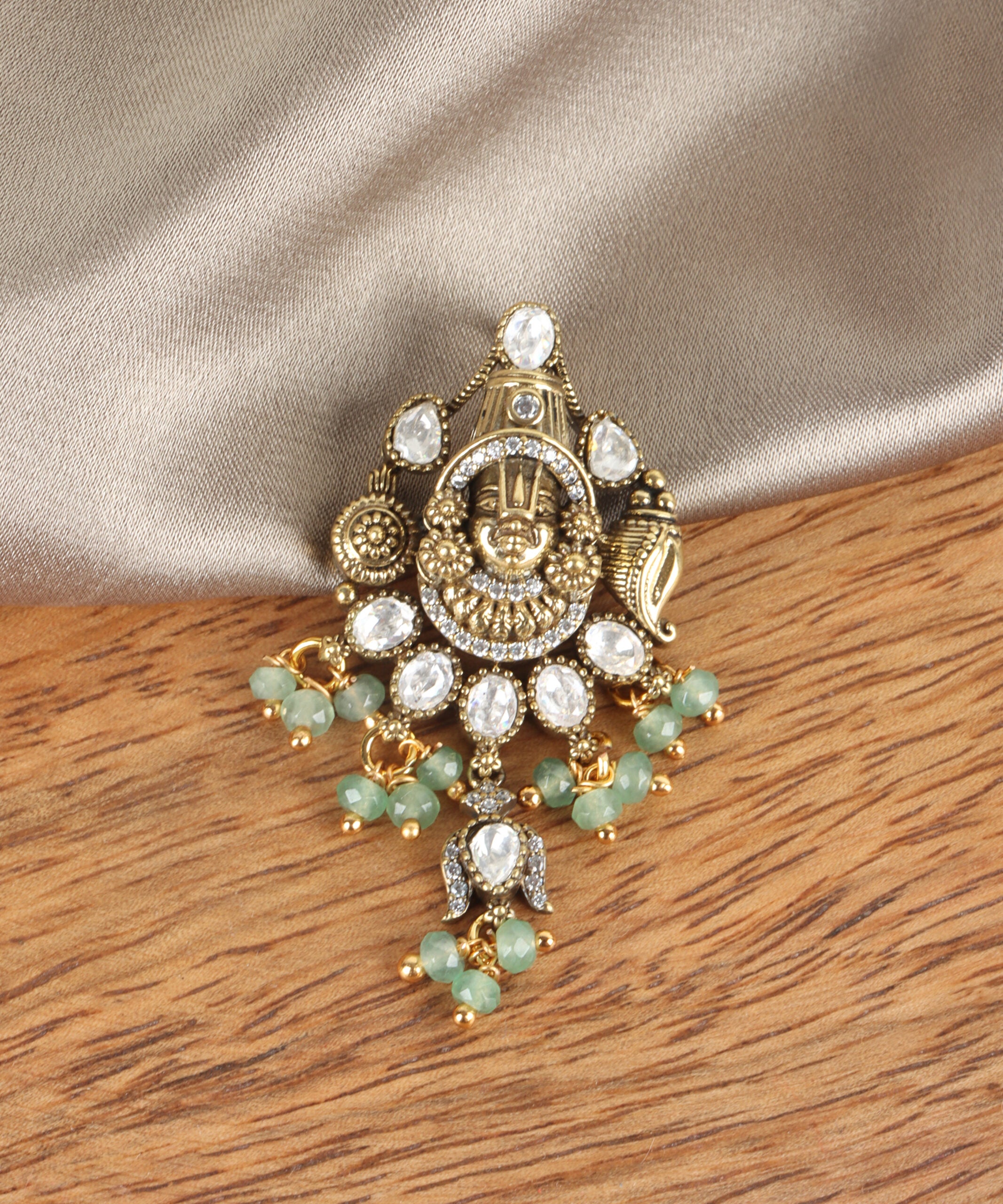 Exquisite Lord Venkateswara Pendant with Moissanite, Emerald & Zircon