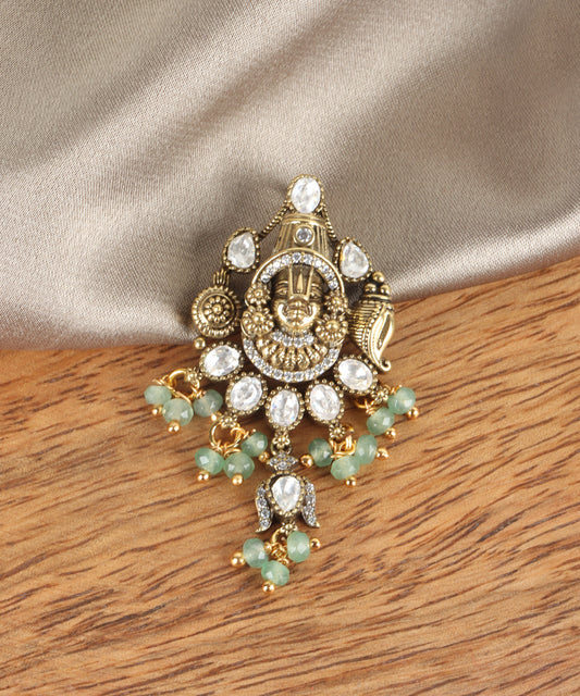 Exquisite Lord Venkateswara Pendant with Moissanite, Emerald & Zircon