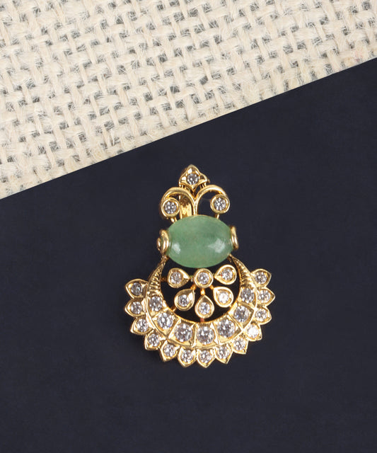 Elegant Emerald & Zircon Pendant in High Gold Polish