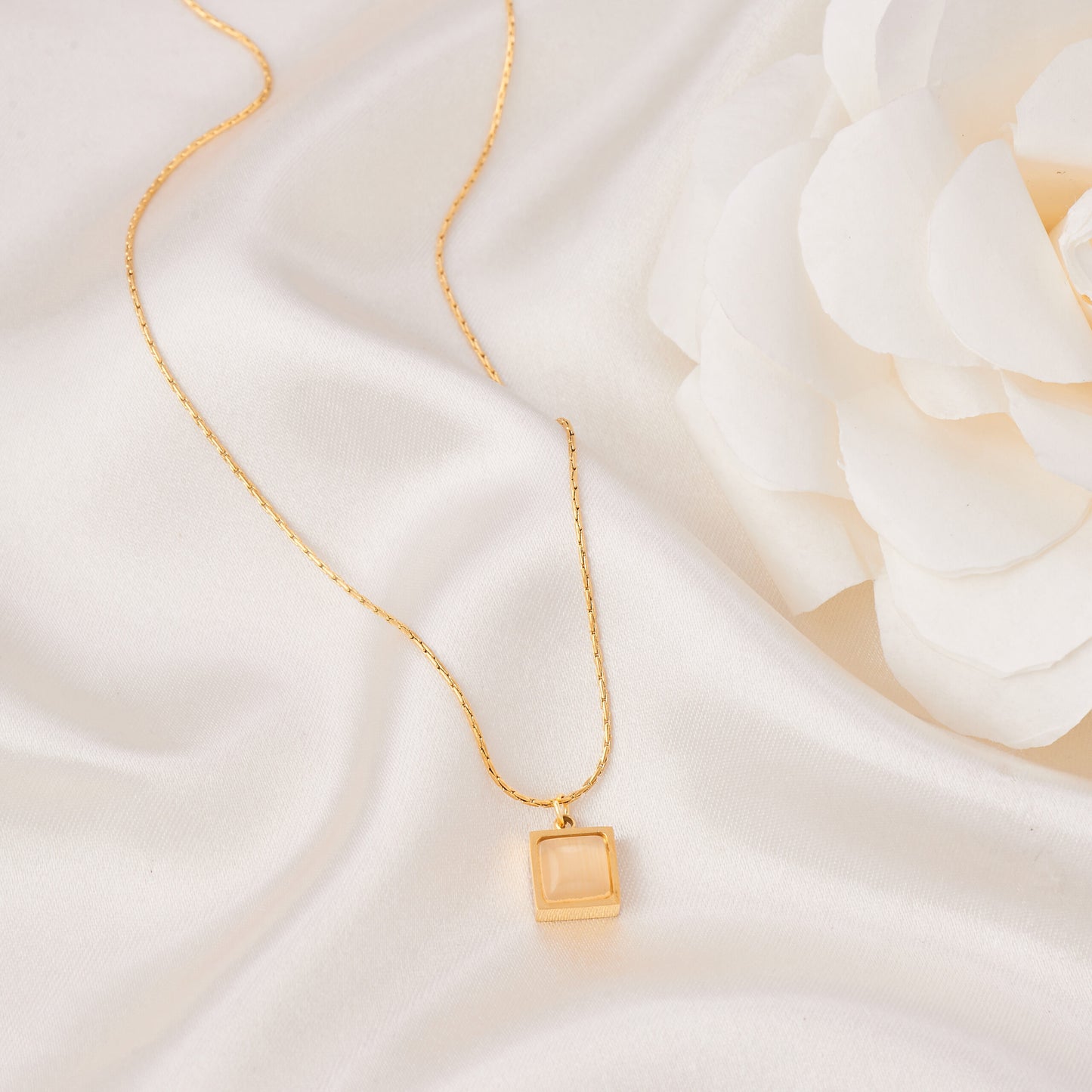Golden Square Stone Pendant Necklace for Women