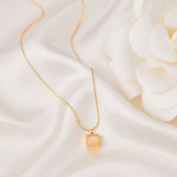 Golden Square Stone Pendant Necklace for Women