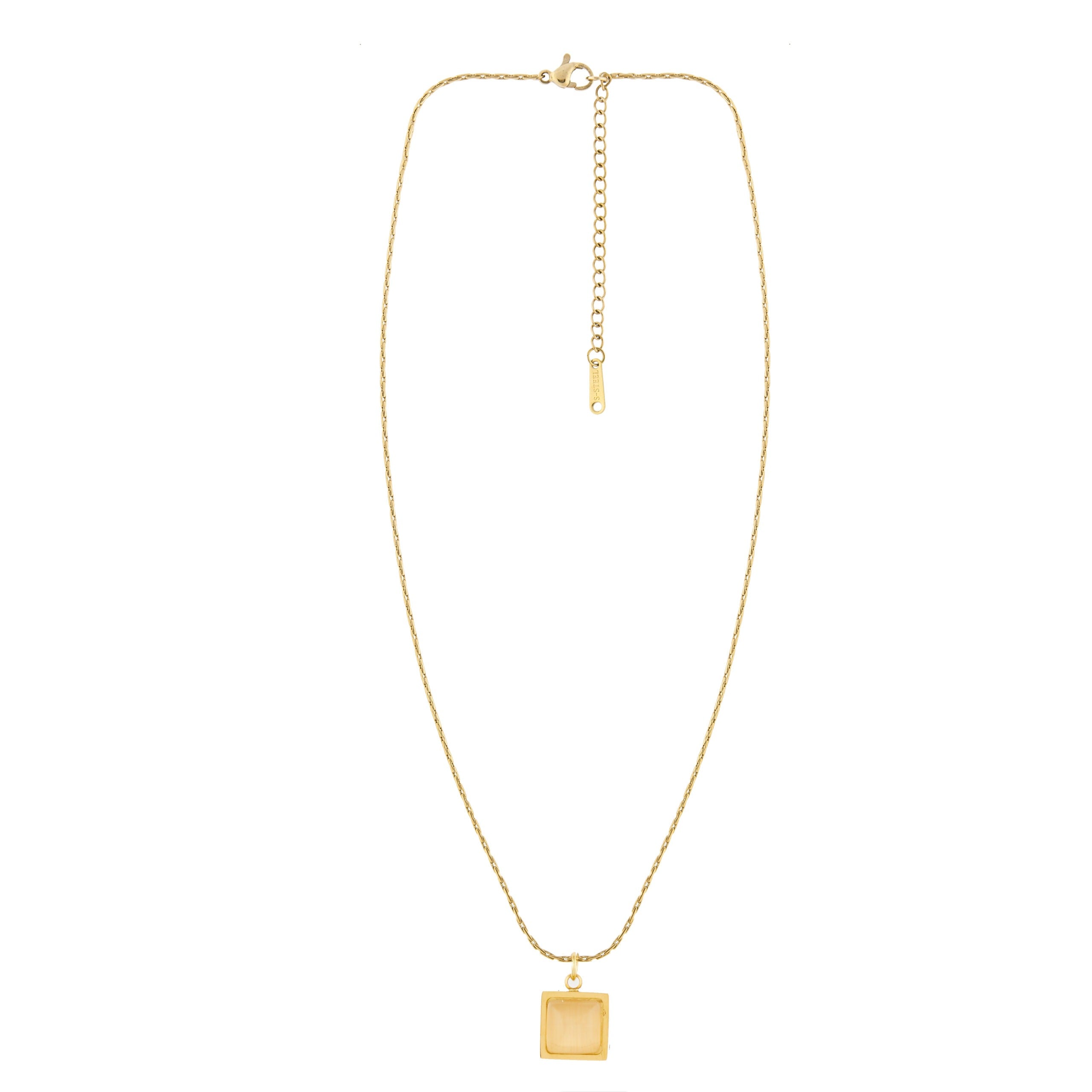 Golden Square Stone Pendant Necklace for Women