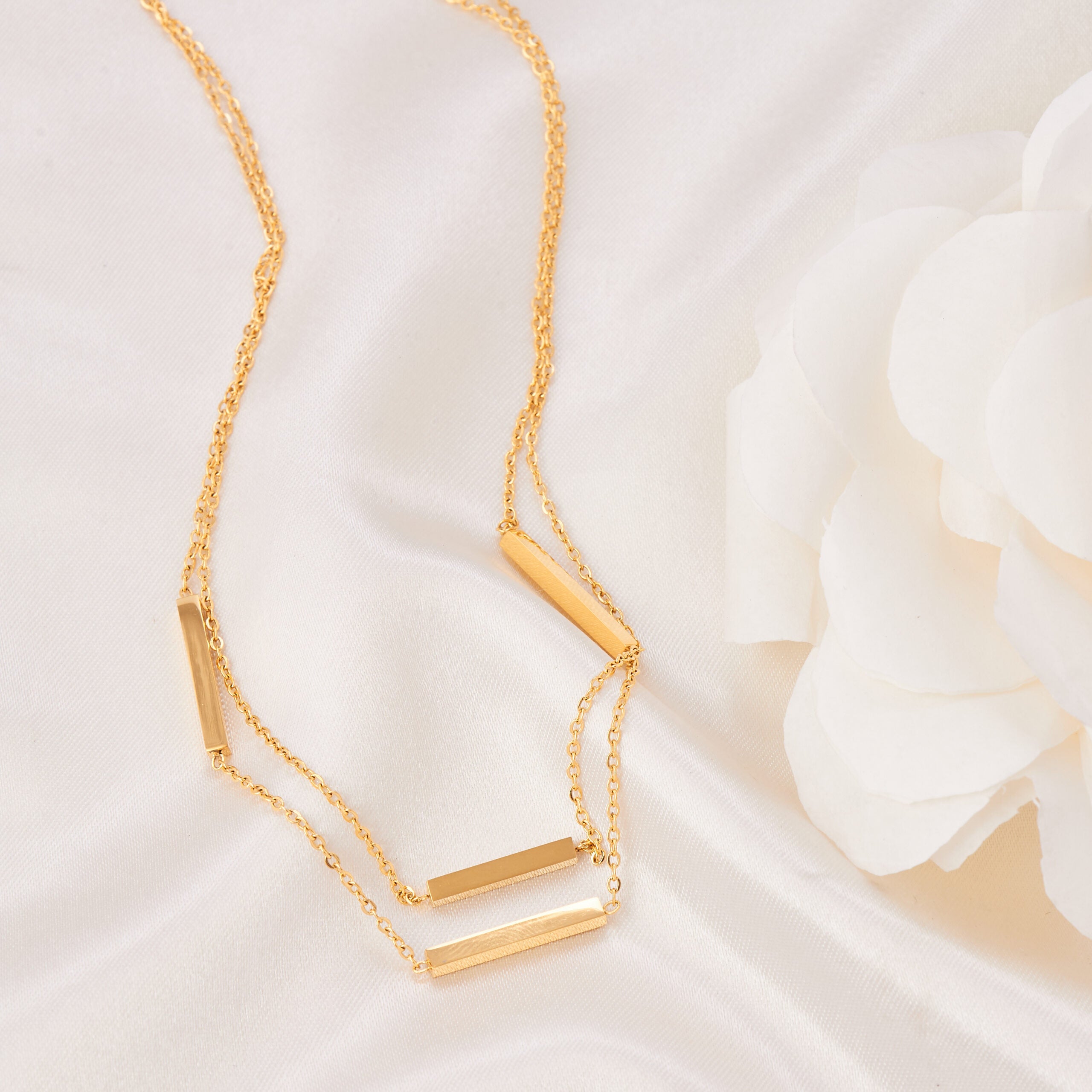 Layered Gold Bar Pendant Necklace for Women