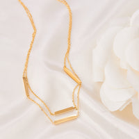 Layered Gold Bar Pendant Necklace for Women