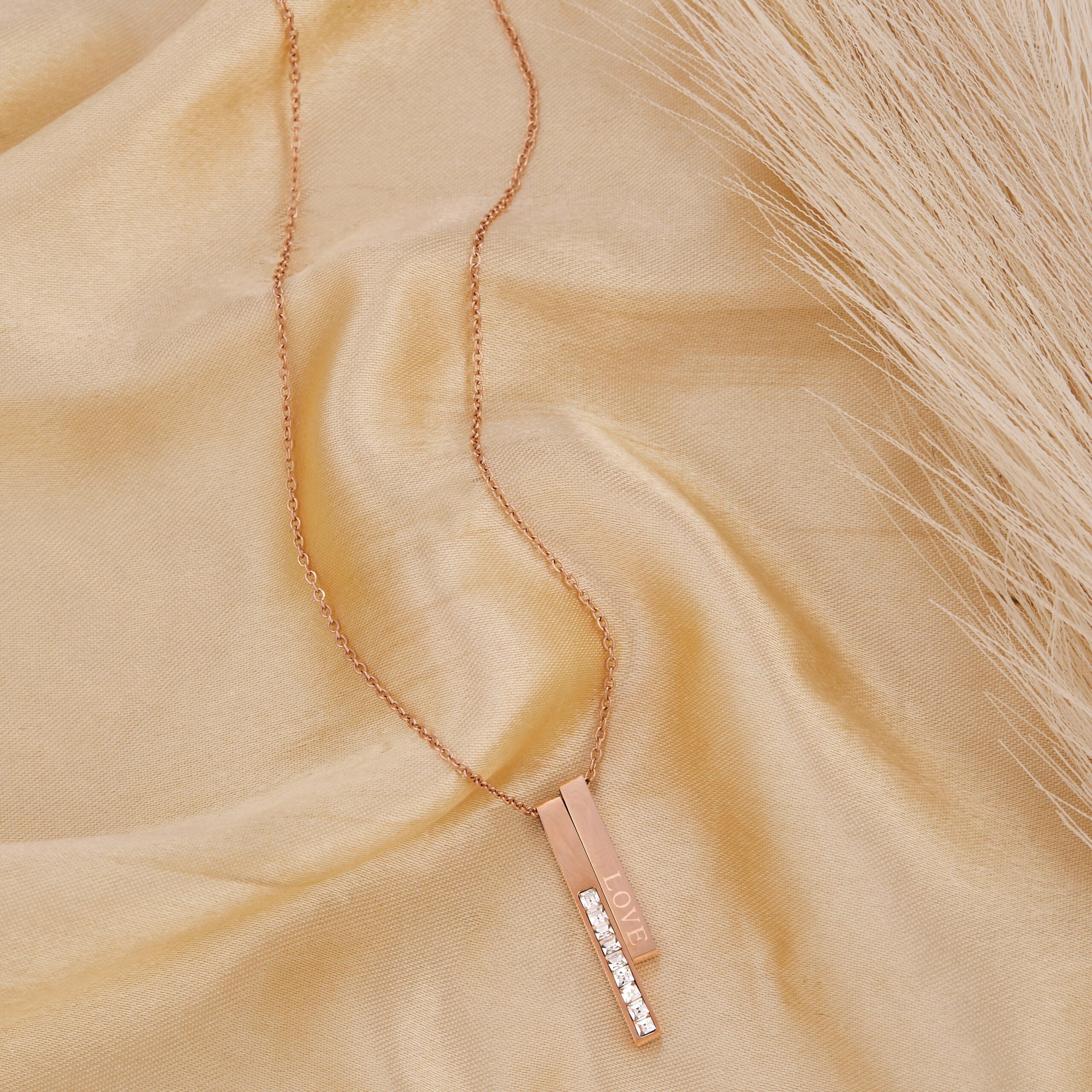 Rose Gold Bar Necklace with Love & Sparkle