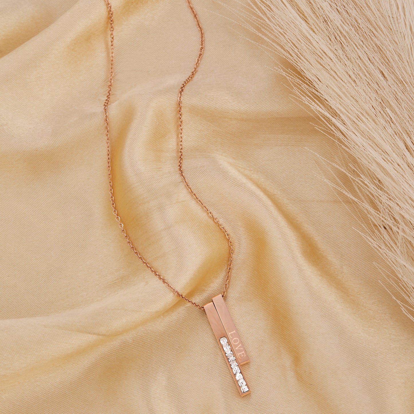 Rose Gold Bar Necklace with Love & Sparkle