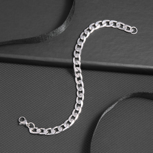 Curb Chain Stainless Steel Silver Bracelet For Men