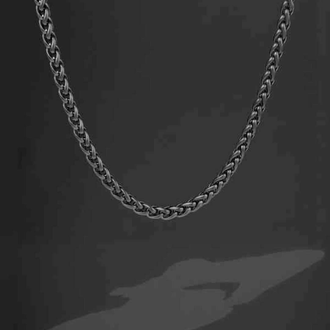 Men’s Wheat-Style Stainless Steel Black Chain (21.5 Inches)