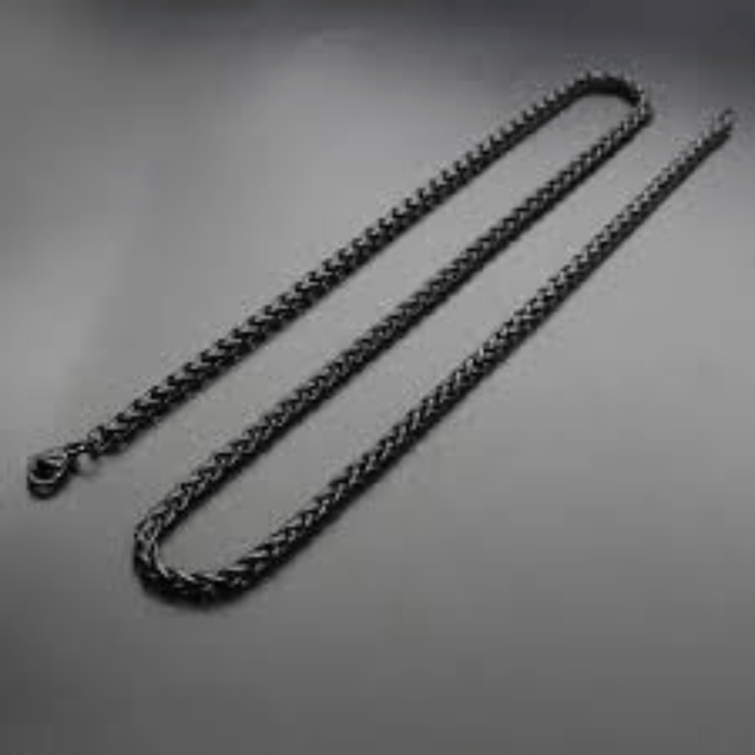 Men’s Wheat-Style Stainless Steel Black Chain (21.5 Inches)