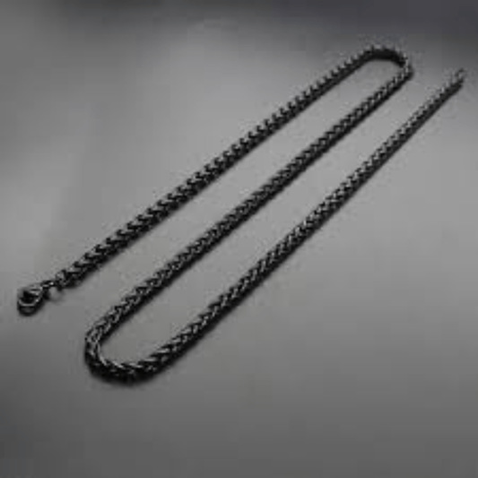 Men’s Wheat-Style Stainless Steel Black Chain (21.5 Inches)