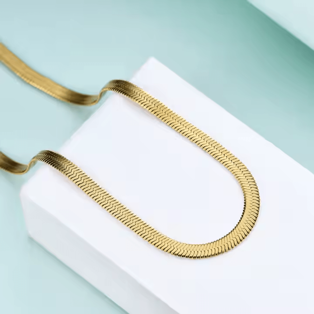 Shiny Gold Tone Snake Necklace Chain For Women