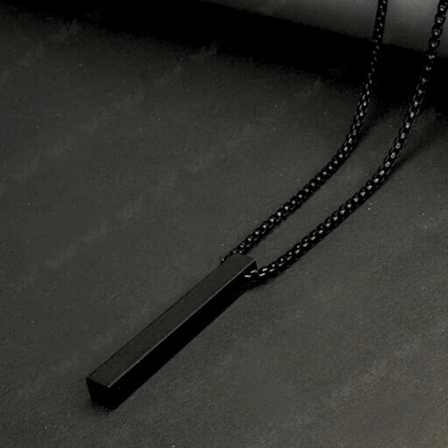 Modern Black Bar Pendant Chain Necklace For Men