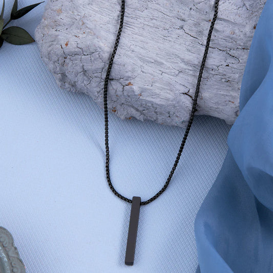 Modern Black Bar Pendant Chain Necklace For Men