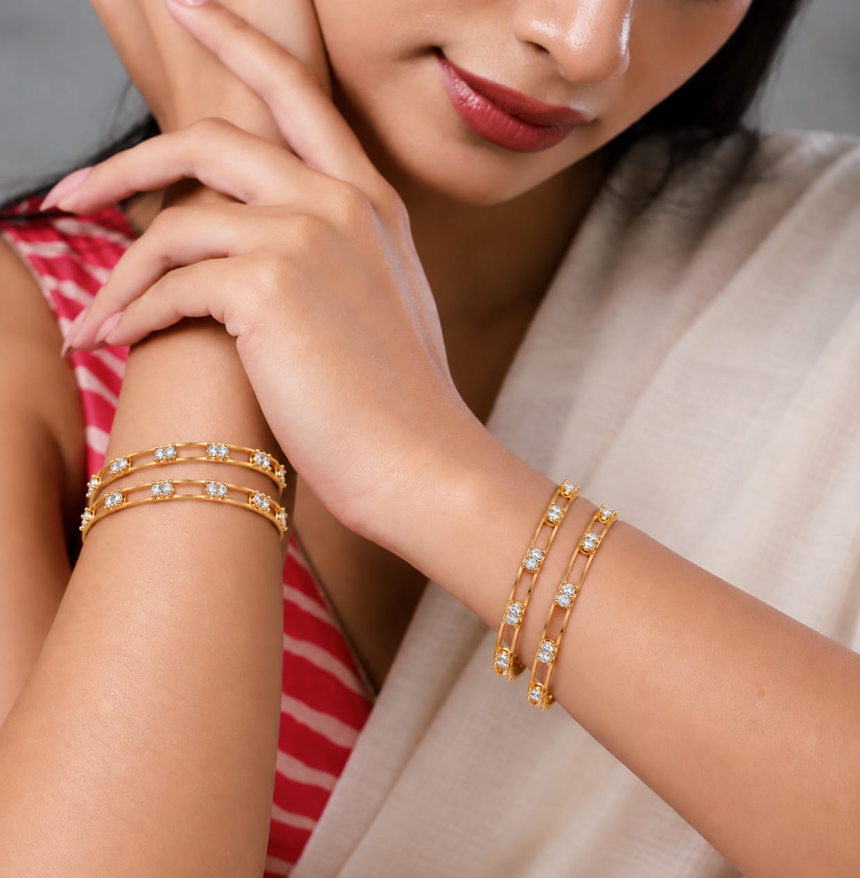 Classic High Gold Polish Bangles with Sparkling Lab-Grown Zircons