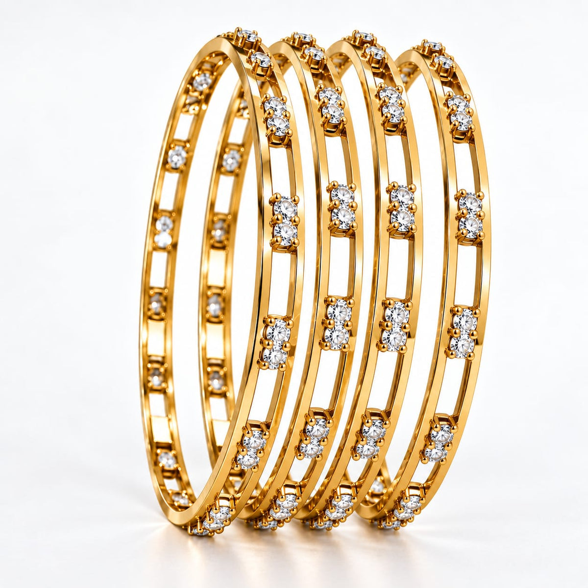 Classic High Gold Polish Bangles with Sparkling Lab-Grown Zircons