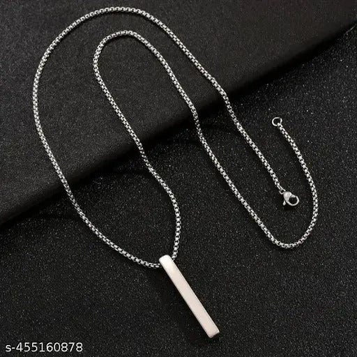 Minimalist Silver Bar Pendant Necklace For Men