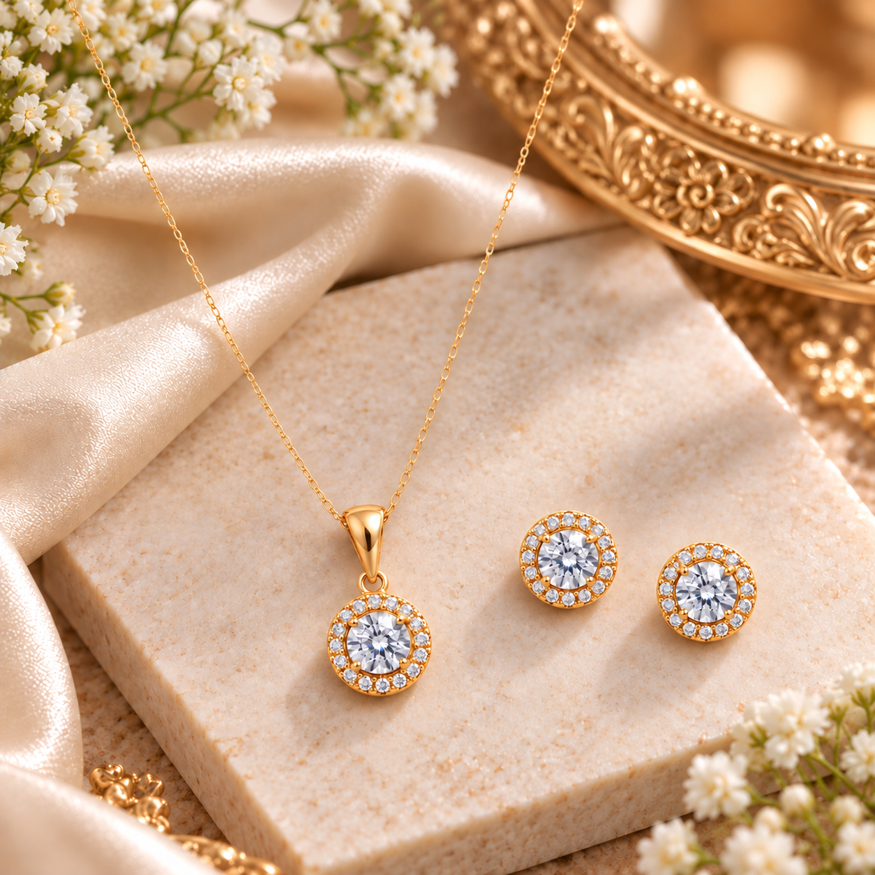 Sparkling Zircon Solitaire Pendant Set