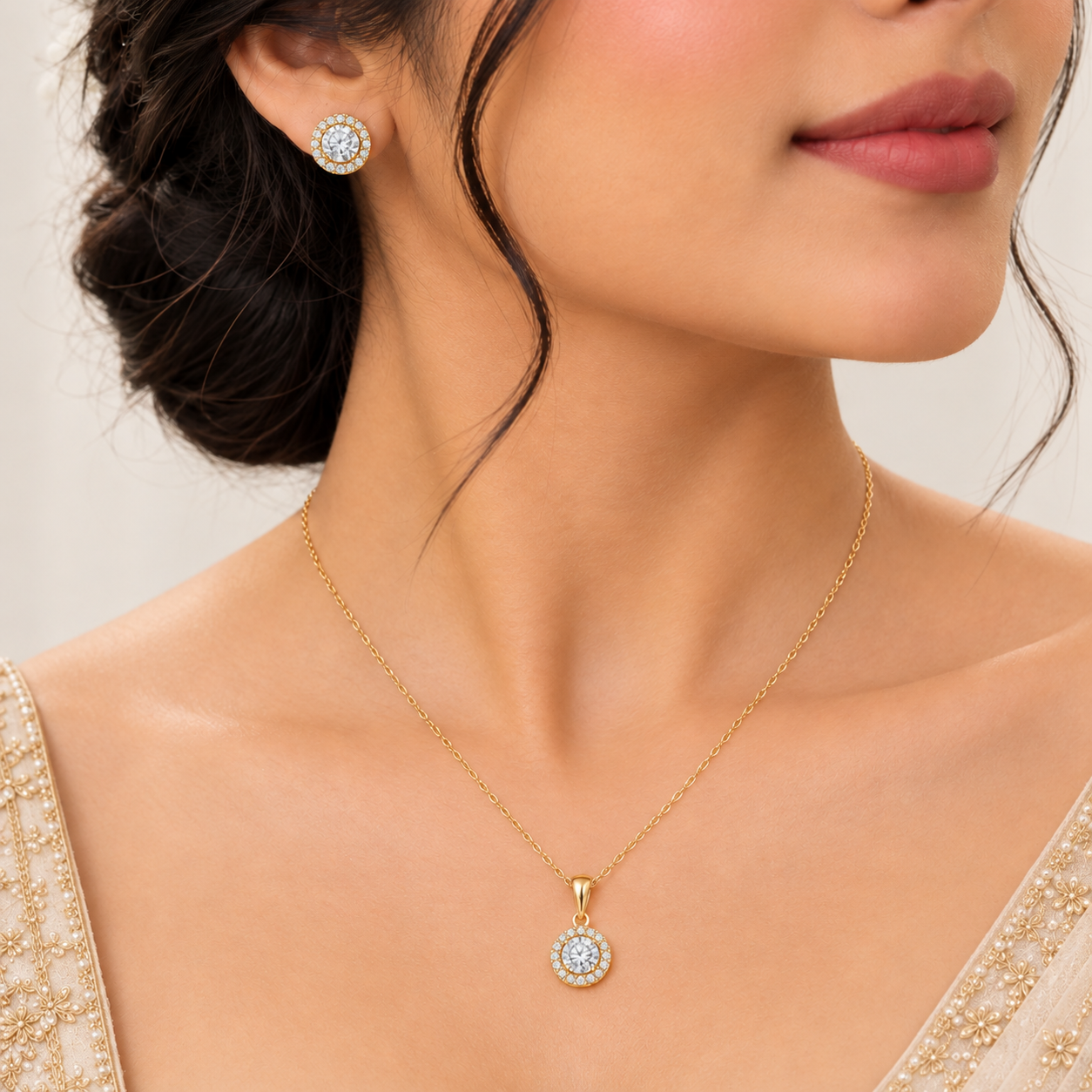 Sparkling Zircon Solitaire Pendant Set