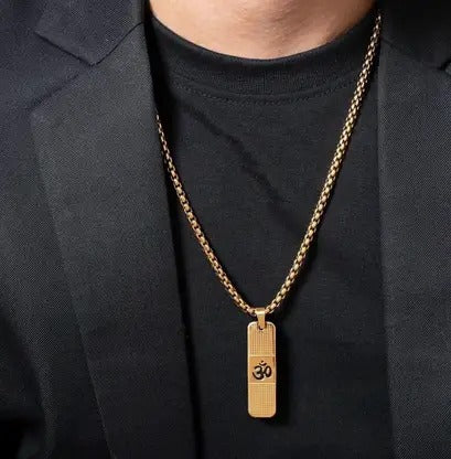 Divine Om Pendant Gold Plated Necklace For Men