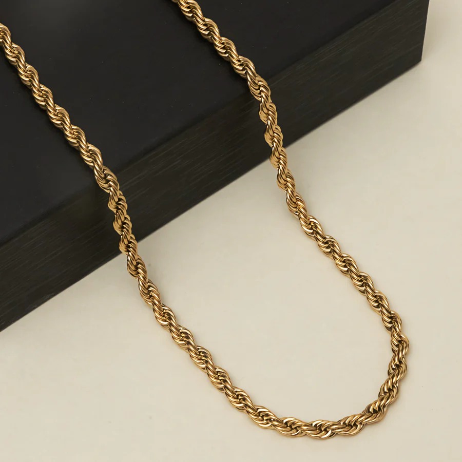 Urban Style Gold Rope Chain Necklace For Men (21.5 Inch)