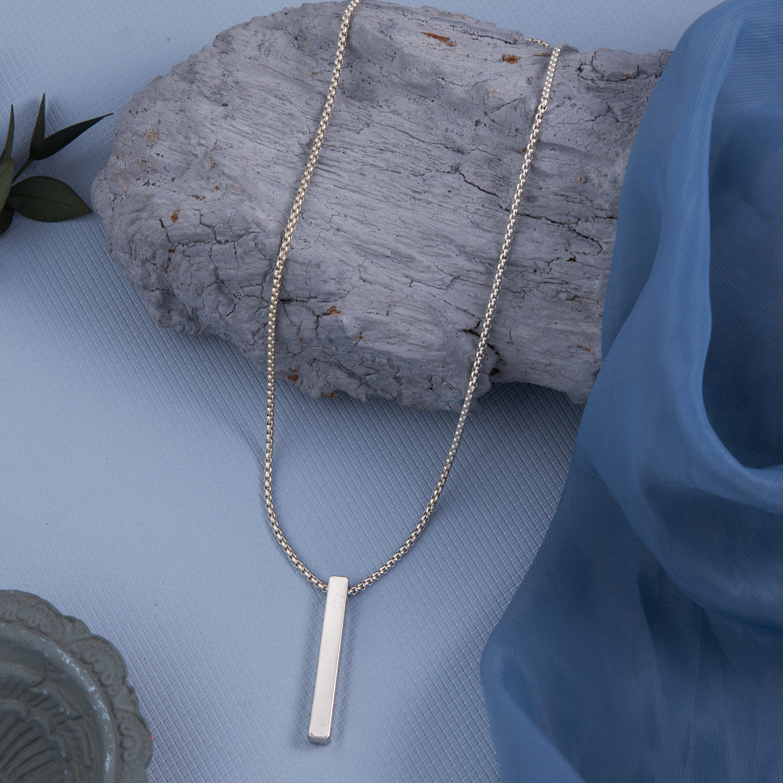 Minimalist Silver Bar Pendant Necklace For Men