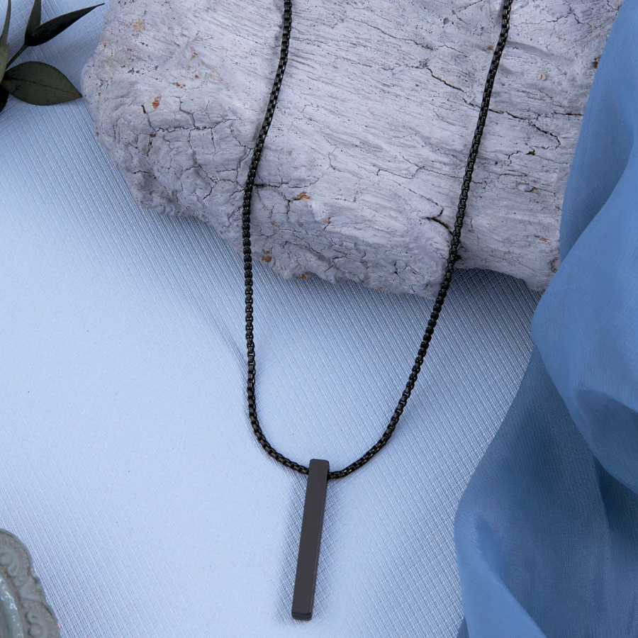 Modern Black Bar Pendant Chain Necklace For Men